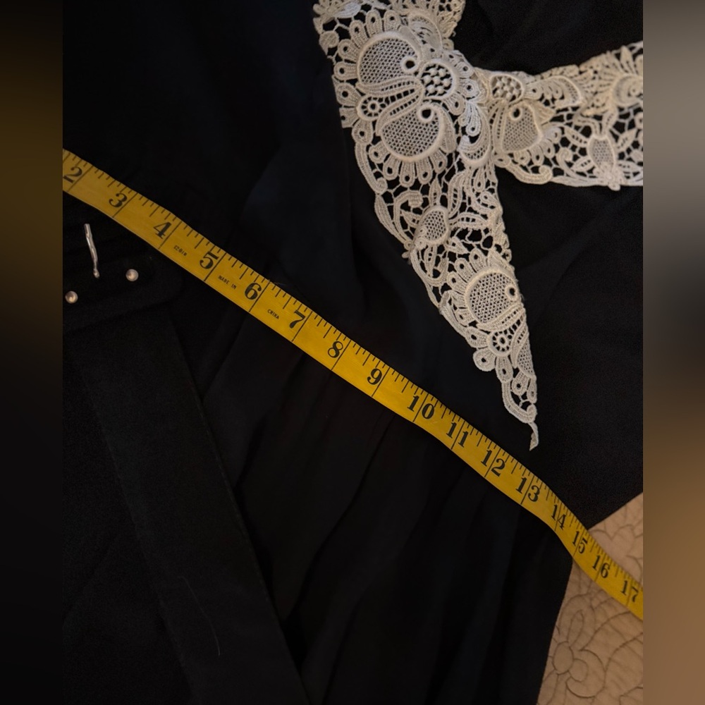 VTG 80s Jane Singer Black Cream Lace Dress Romantic Witchy Whimsygoth Prairie 14 - Picture 10 of 13